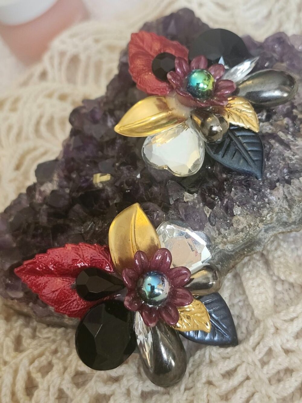 Handcrafted Look Floral Statement Clip - On Earrings Multicolor